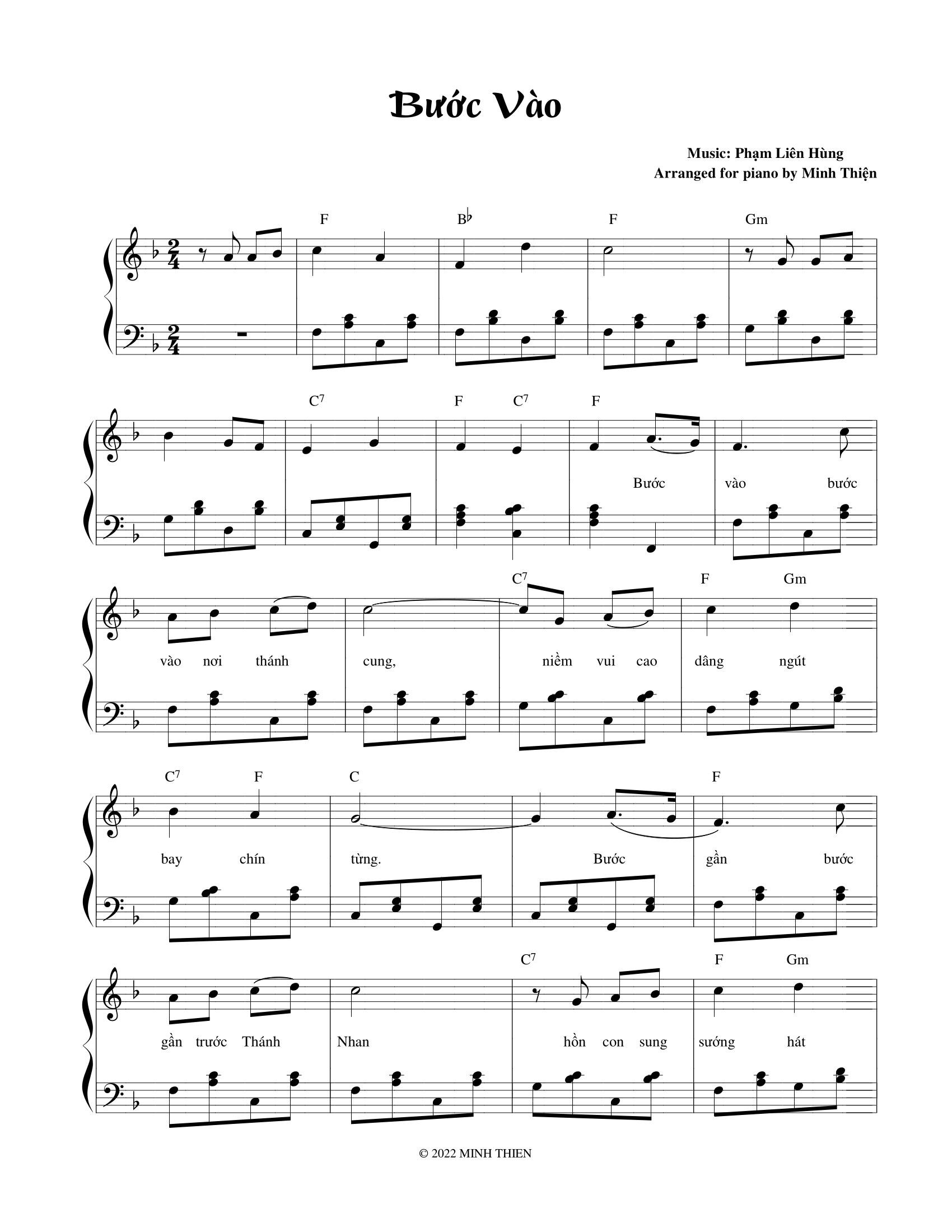 Trang đầu bản đệm đàn piano bài Bước Vào