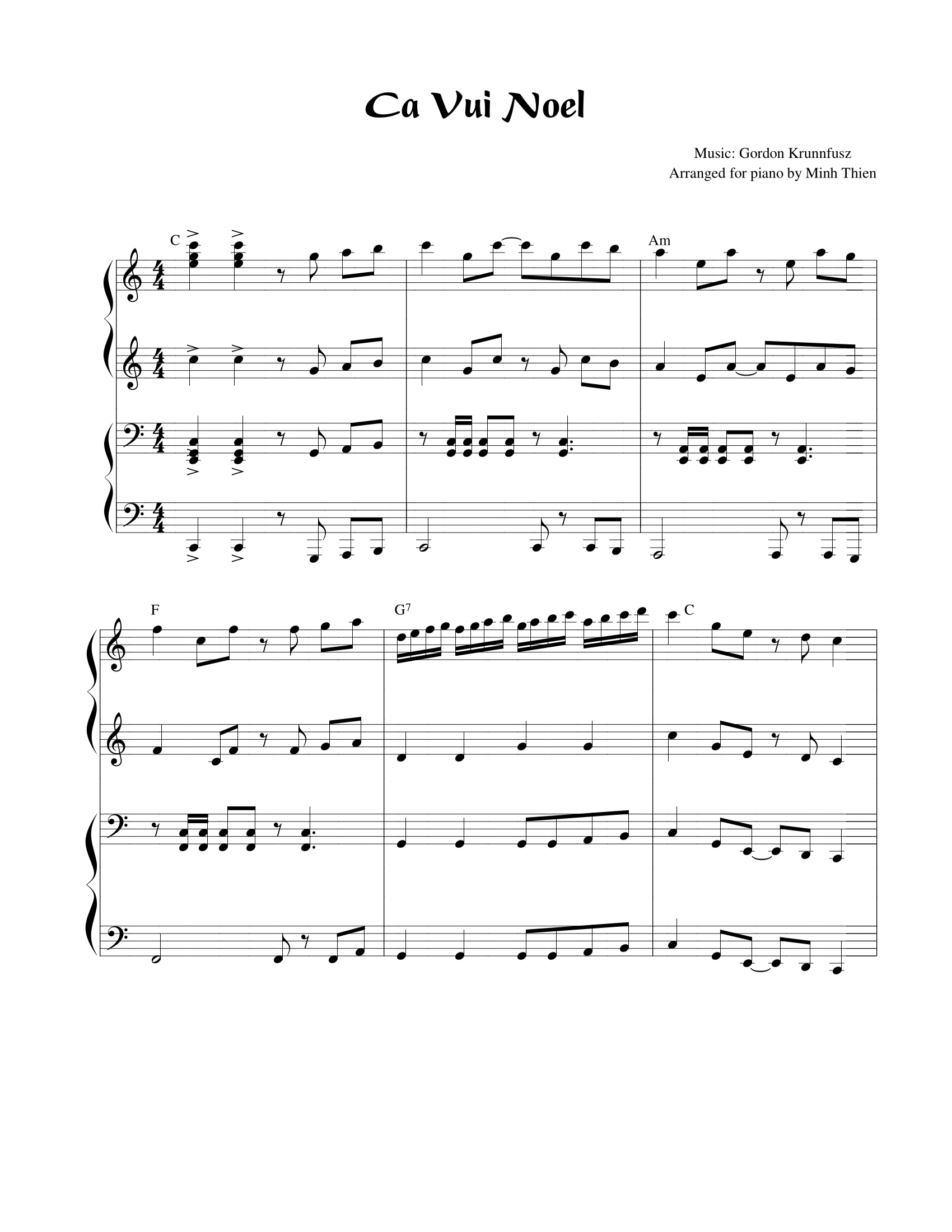Trang đầu bản đệm đàn piano bài Ca Vui Noel