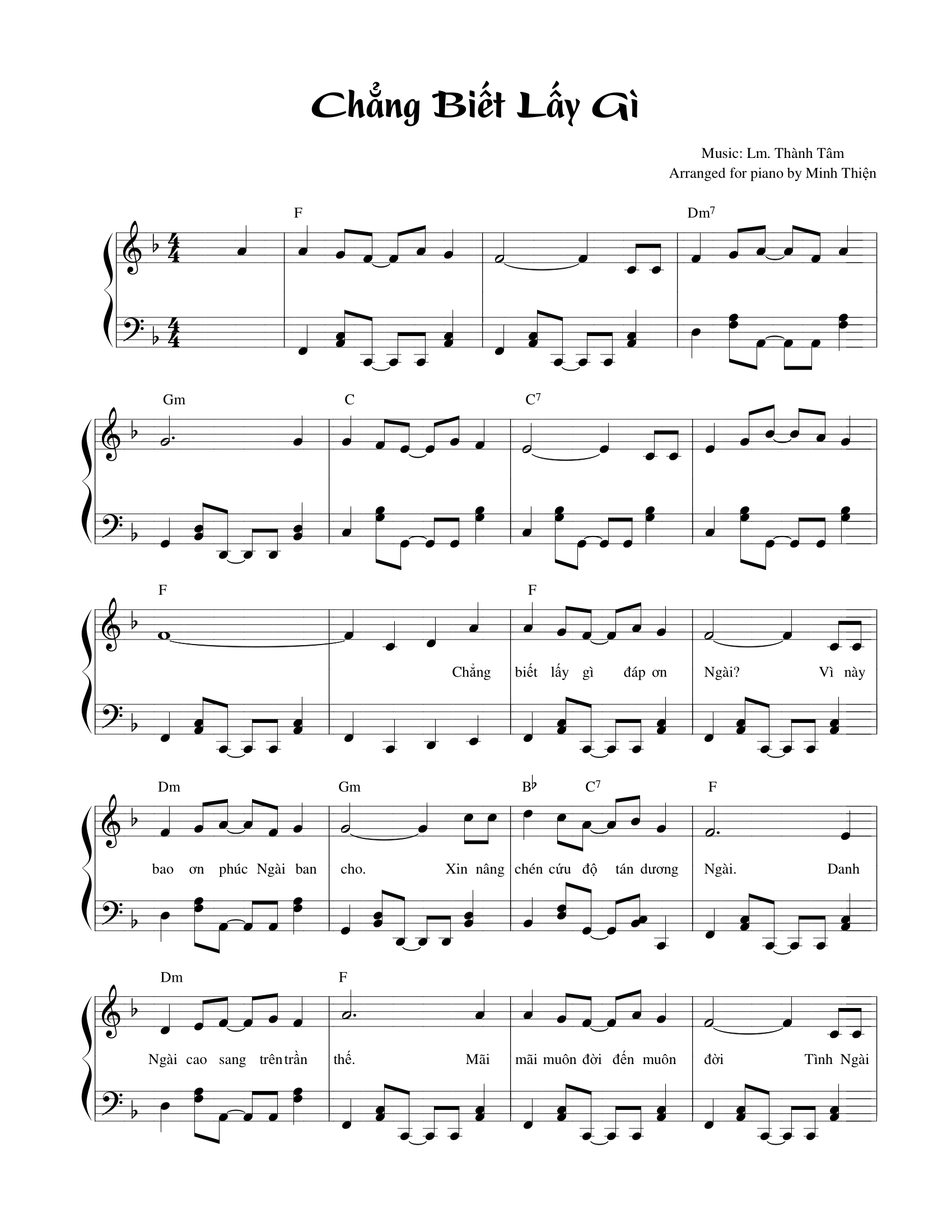 Trang đầu bản đệm đàn piano bài Chẳng Biết Lấy Gì