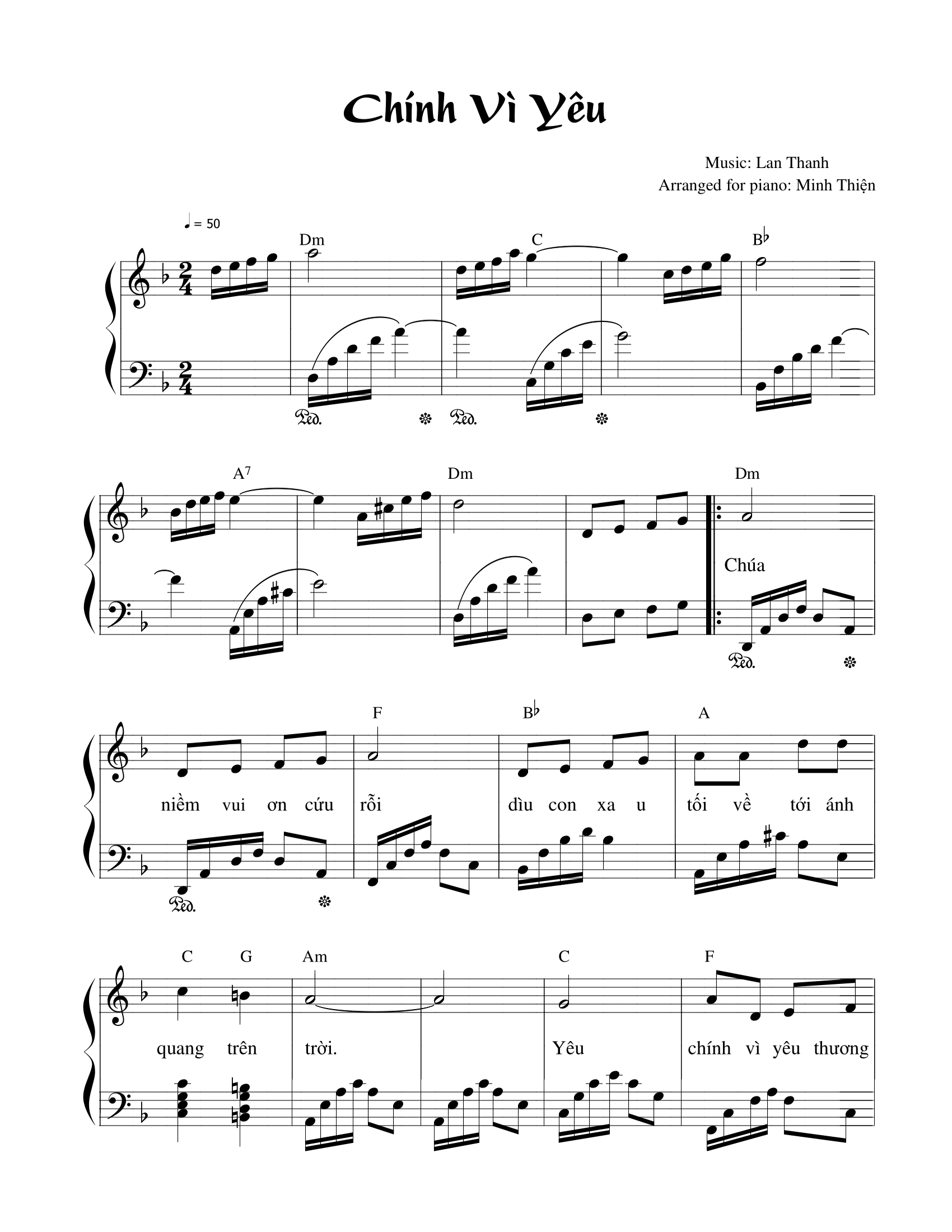 Trang đầu bản đệm đàn piano bài Chính Vì Yêu