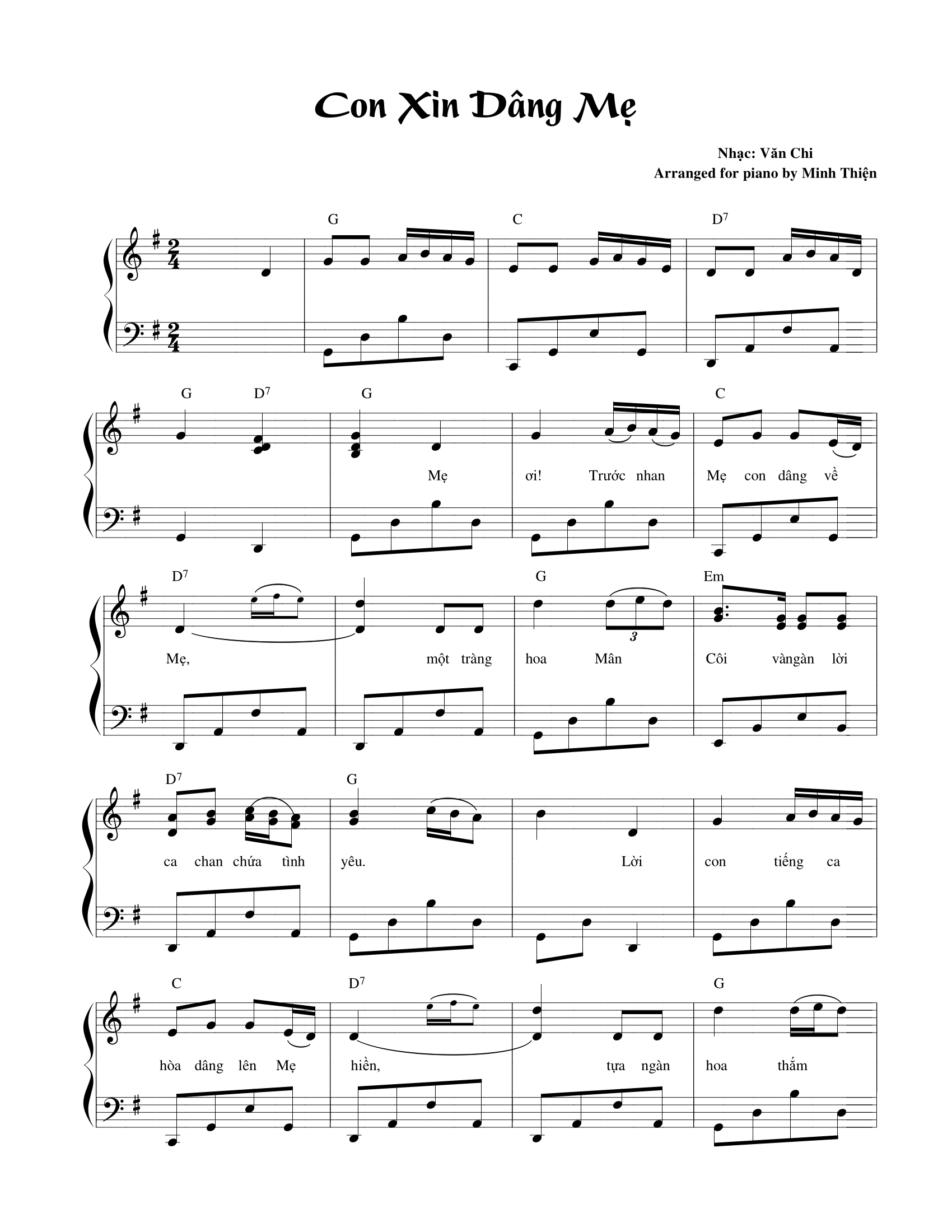 Trang đầu bản đệm đàn piano bài Con Xin Dâng Mẹ