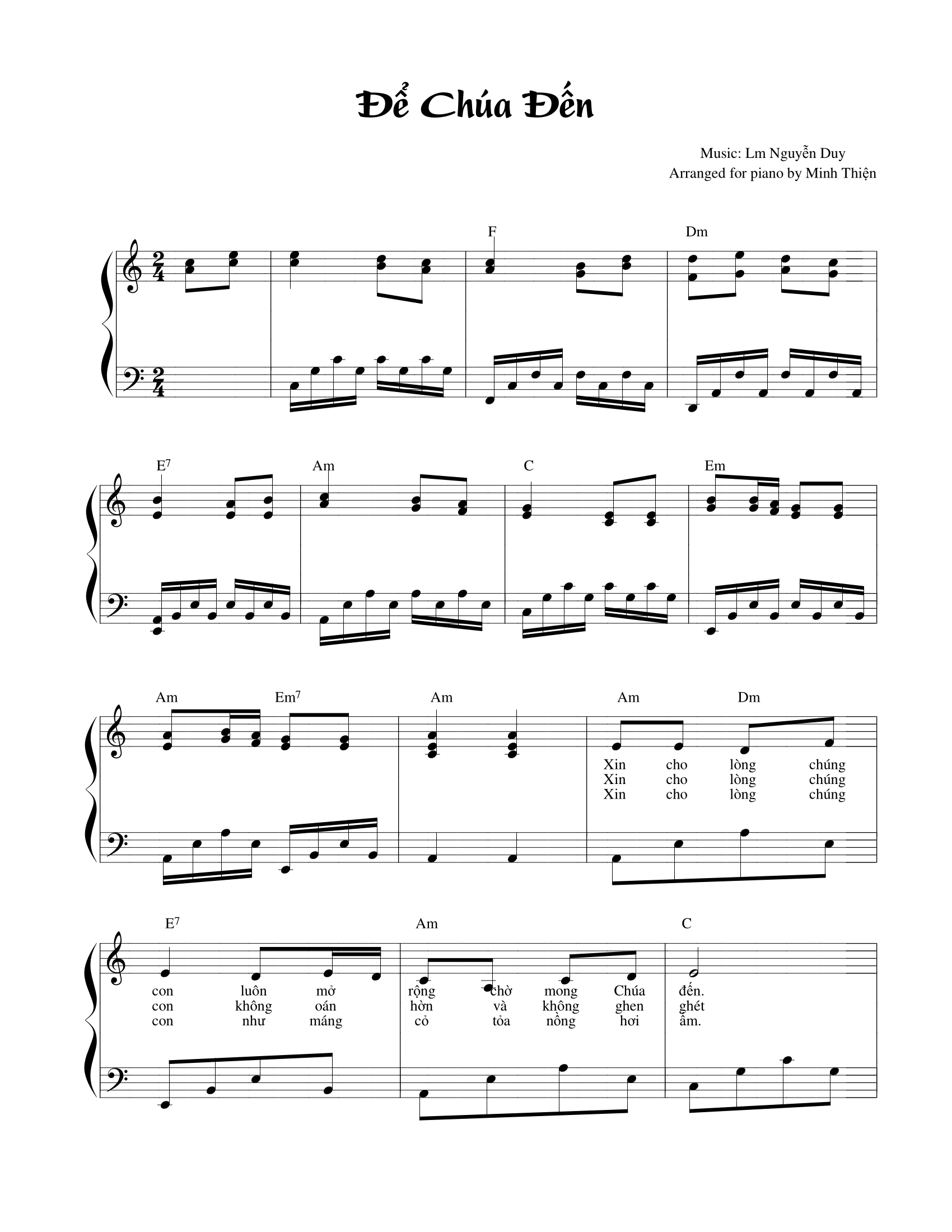 Trang đầu bản đệm đàn piano bài Để Chúa Đến